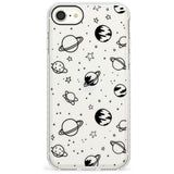 Outer Space Outlines: Black on Clear Slim TPU Phone Case for iPhone SE 8 7 Plus