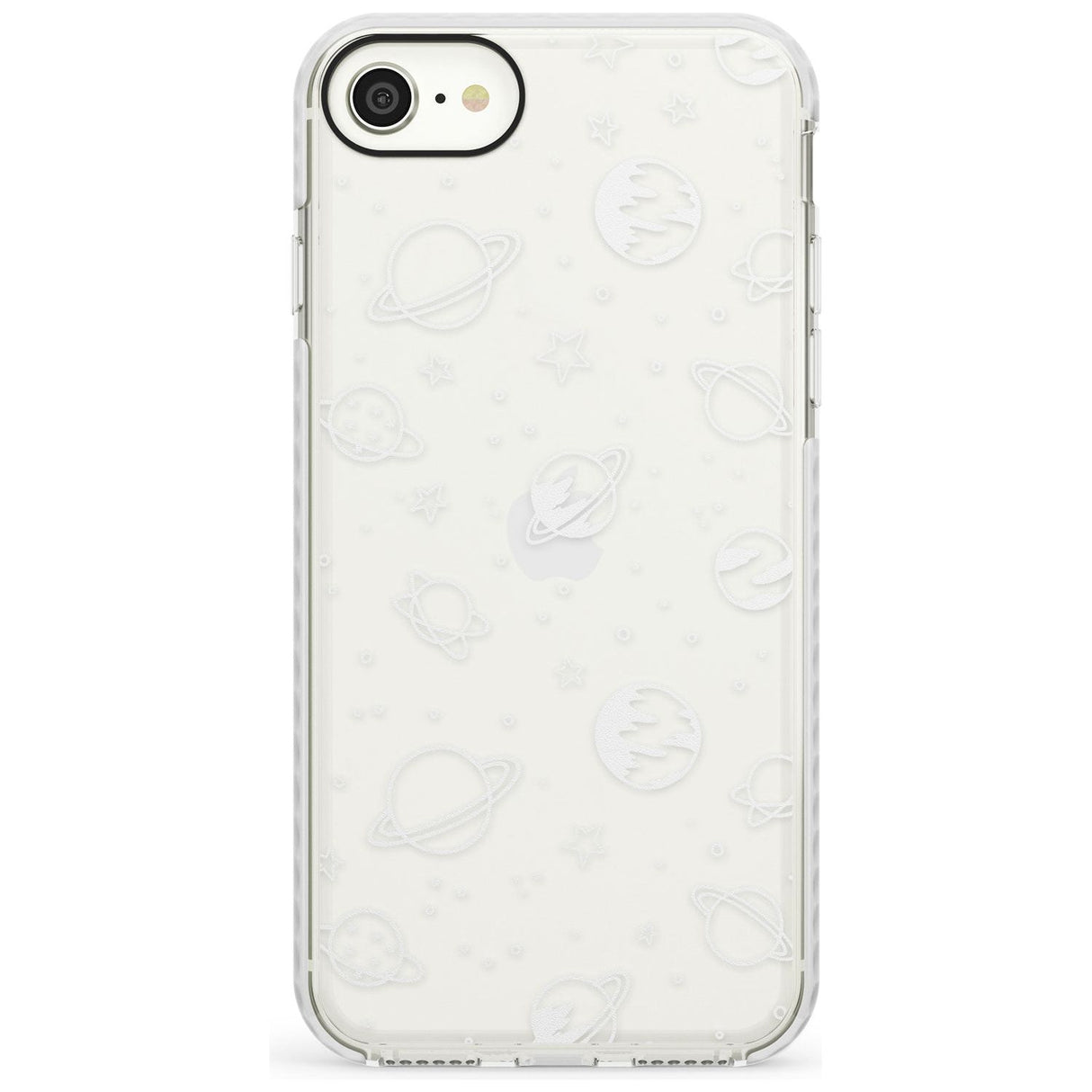 Outer Space Outlines: White on Clear Slim TPU Phone Case for iPhone SE 8 7 Plus