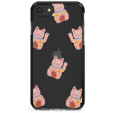 Waving Cat Pattern Black Impact Phone Case for iPhone SE 8 7 Plus