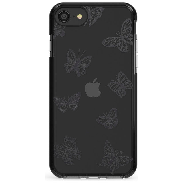 Grey Butterfly Line Pattern Black Impact Phone Case for iPhone SE 8 7 Plus