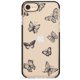 Grey Butterfly Line Pattern Black Impact Phone Case for iPhone SE 8 7 Plus