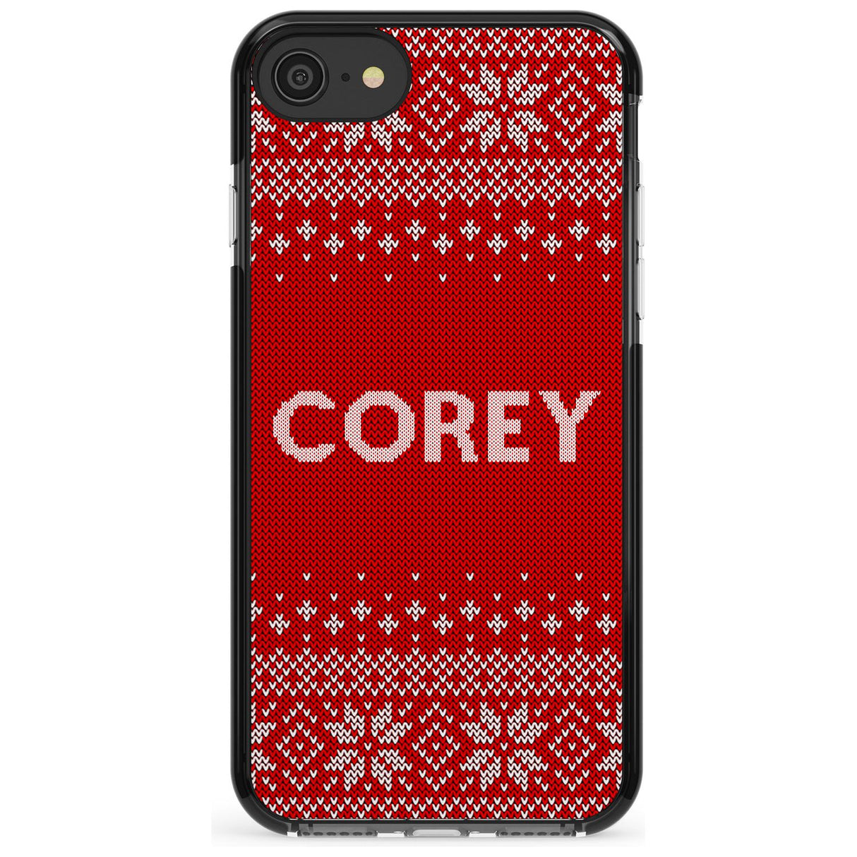 Personalised Red Christmas Knitted Jumper Black Impact Phone Case for iPhone SE 8 7 Plus