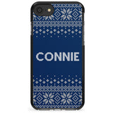 Personalised Blue Christmas Knitted Jumper Black Impact Phone Case for iPhone SE 8 7 Plus