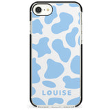 Personalised Blue and White Cow Print Black Impact Phone Case for iPhone SE 8 7 Plus