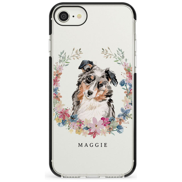 Australian Shepherd Watercolour Dog Portrait Black Impact Phone Case for iPhone SE 8 7 Plus