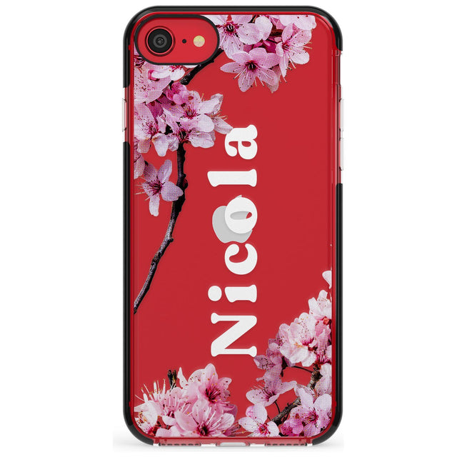 Cherry Blossoms with Custom Text Pink Fade Impact Phone Case for iPhone SE 8 7 Plus