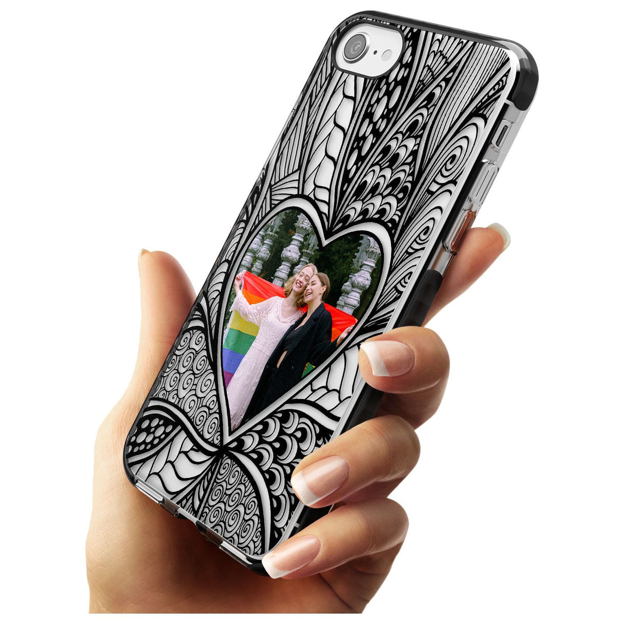 Personalised Henna Heart Photo Case Black Impact Phone Case for iPhone SE 8 7 Plus