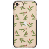 Christmas Holly Pattern Black Impact Phone Case for iPhone SE 8 7 Plus