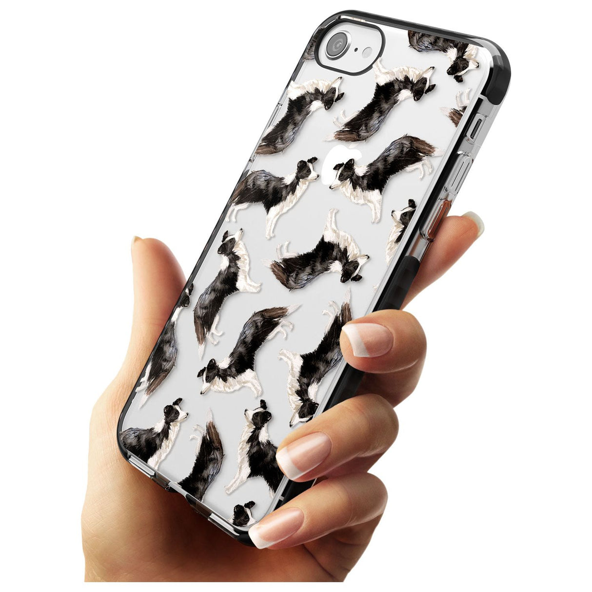 Border Collie Watercolour Dog Pattern Black Impact Phone Case for iPhone SE 8 7 Plus