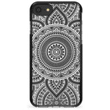 White Henna Flower Wheel Black Impact Phone Case for iPhone SE 8 7 Plus