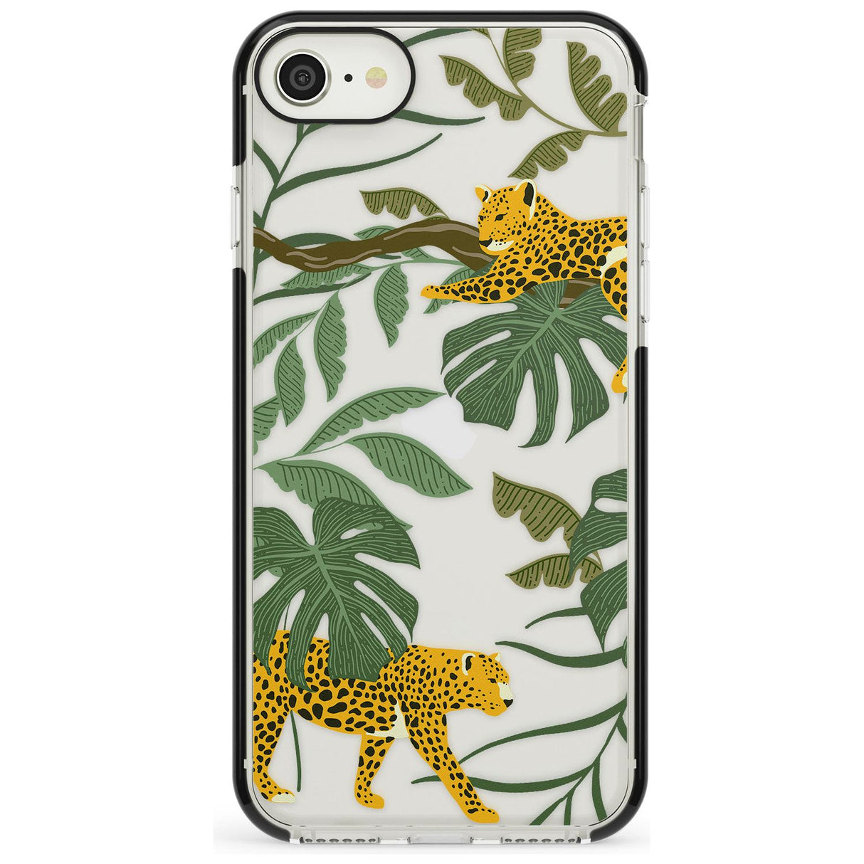 Two Jaguars & Foliage Jungle Cat Pattern Black Impact Phone Case for iPhone SE 8 7 Plus