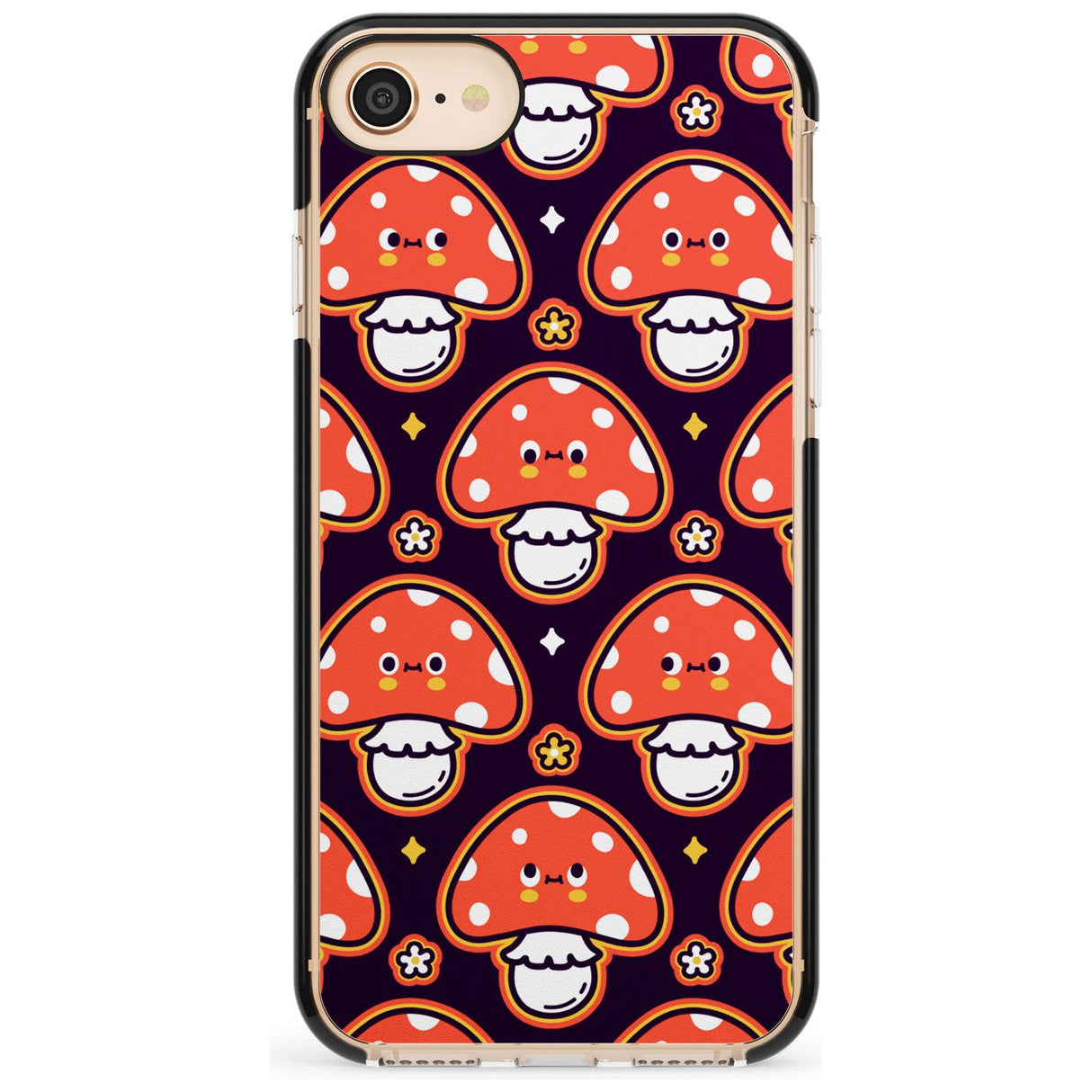 Mushroom Kawaii Pattern Black Impact Phone Case for iPhone SE 8 7 Plus