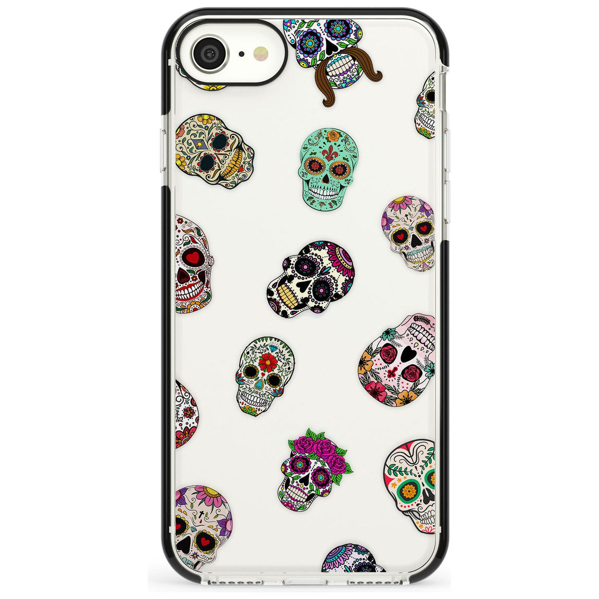 Mixed Sugar Skull Pattern Black Impact Phone Case for iPhone SE 8 7 Plus