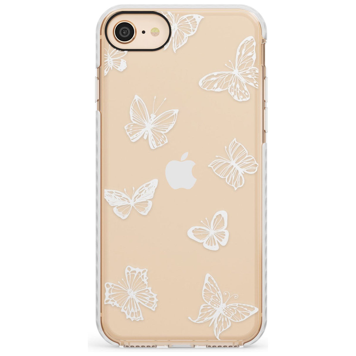 White Butterfly Line Pattern Impact Phone Case for iPhone SE 8 7 Plus