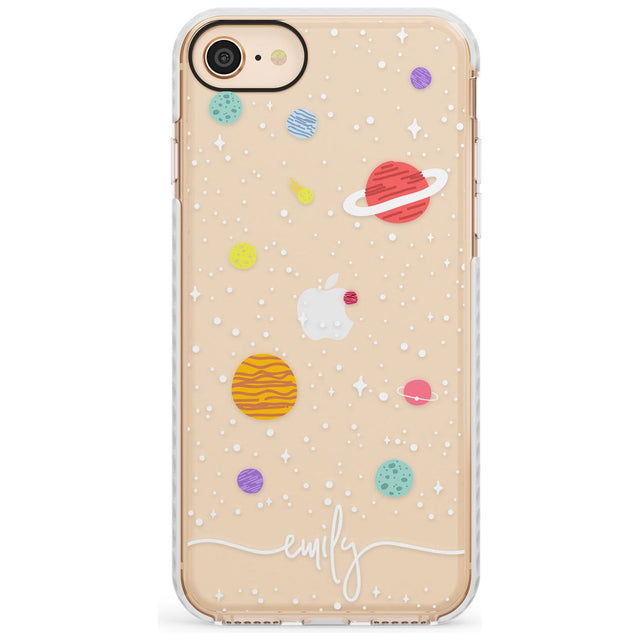 Custom Cute Cartoon Planets (Clear) Slim TPU Phone Case for iPhone SE 8 7 Plus