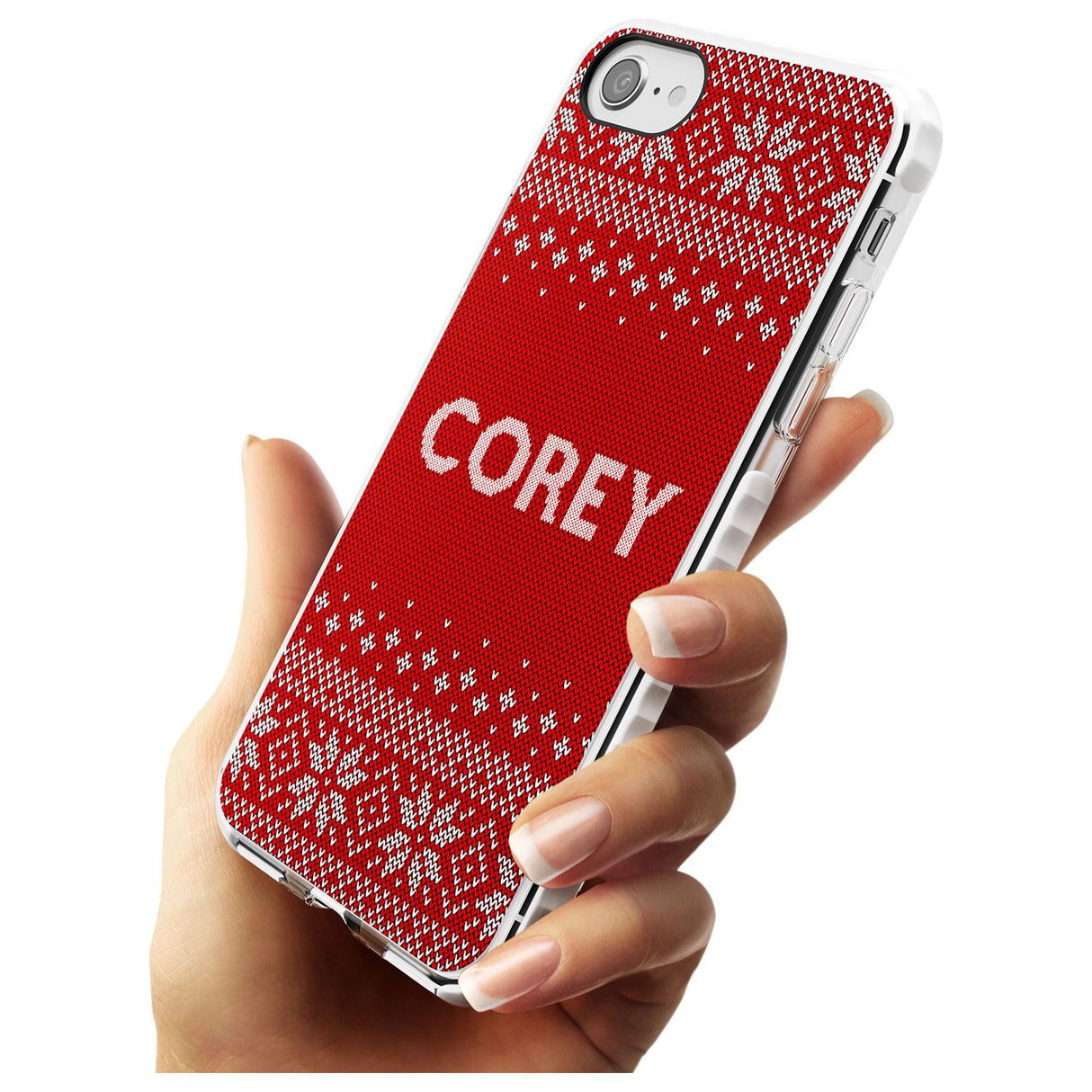 Personalised Red Christmas Knitted Jumper Impact Phone Case for iPhone SE 8 7 Plus