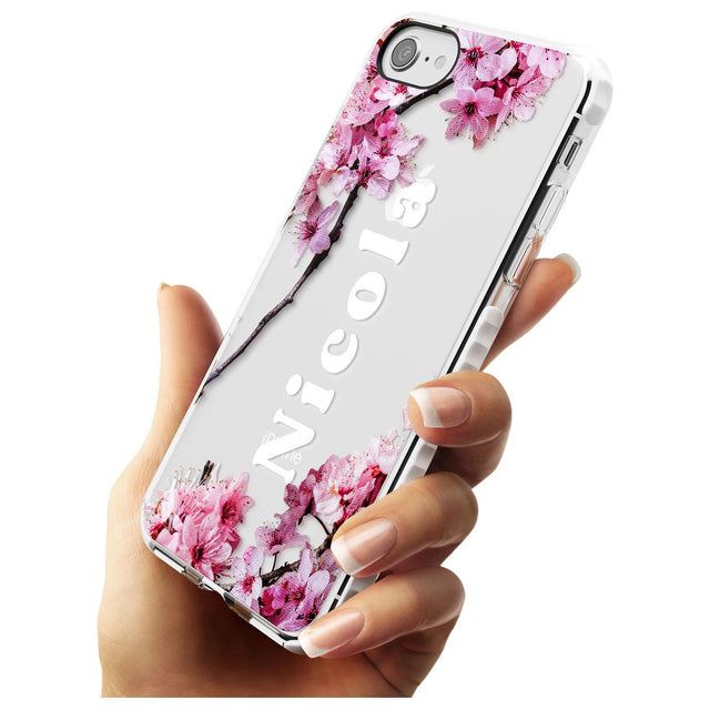 Cherry Blossoms with Custom Text Slim TPU Phone Case for iPhone SE 8 7 Plus