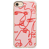 Continuous Line Faces: Red on Pink Slim TPU Phone Case for iPhone SE 8 7 Plus