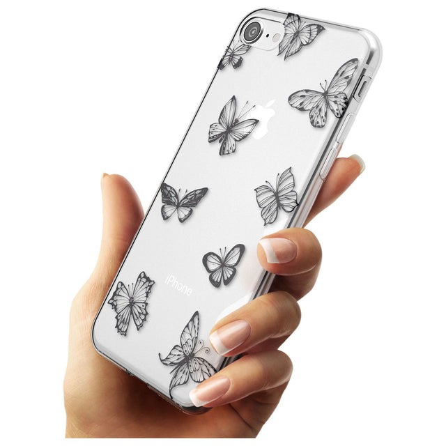 Grey Butterfly Line Pattern Slim TPU Phone Case for iPhone SE 8 7 Plus