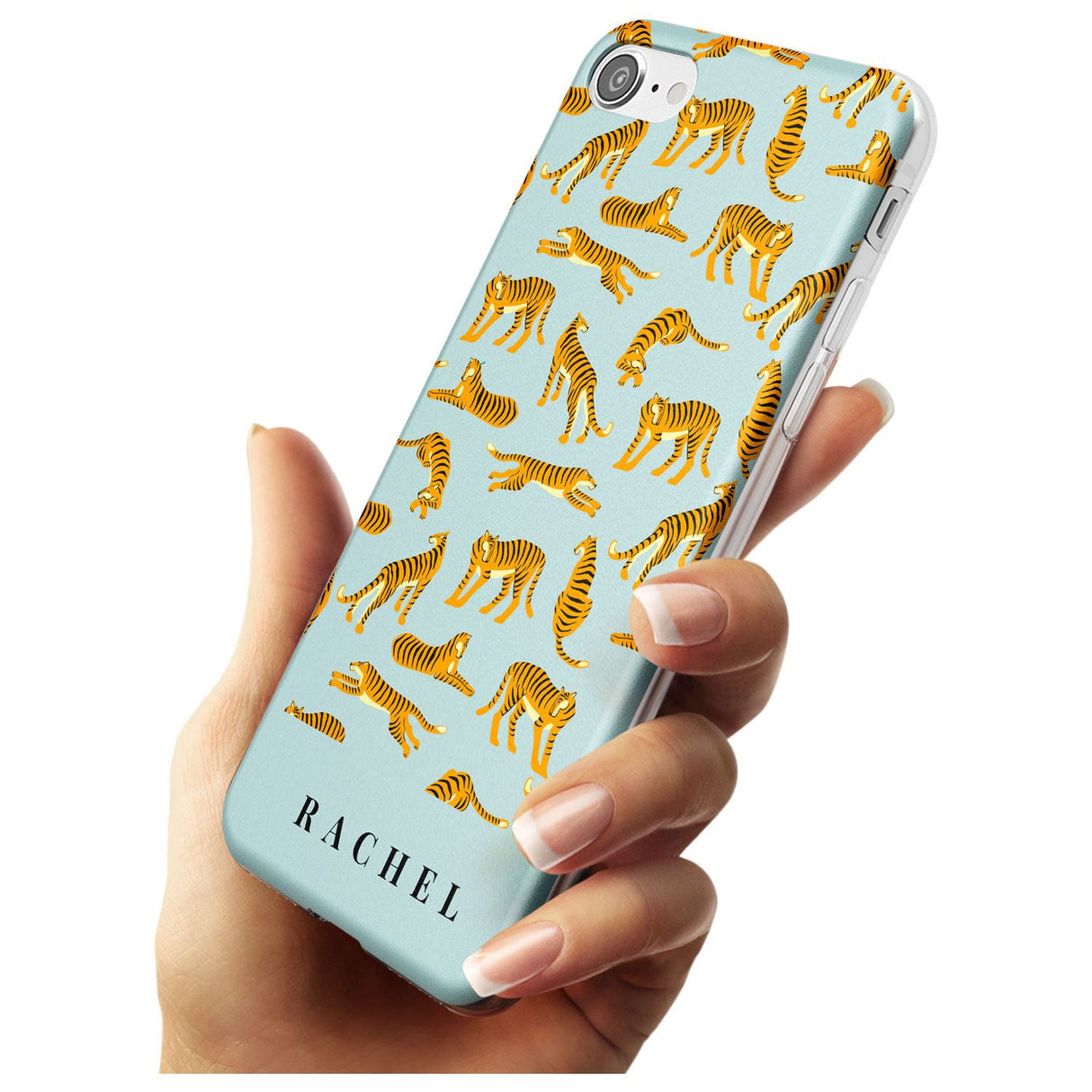 Personalised Tiger Pattern: Turquoise Black Impact Phone Case for iPhone SE 8 7 Plus