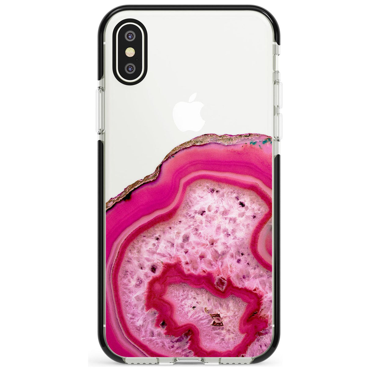 Bright Pink Gemstone Crystal Clear Design Black Impact Phone Case for iPhone X XS Max XR