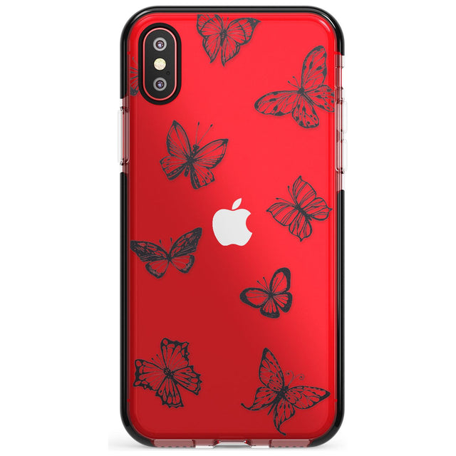 Grey Butterfly Line Pattern Black Impact Phone Case for iPhone X XS Max XR