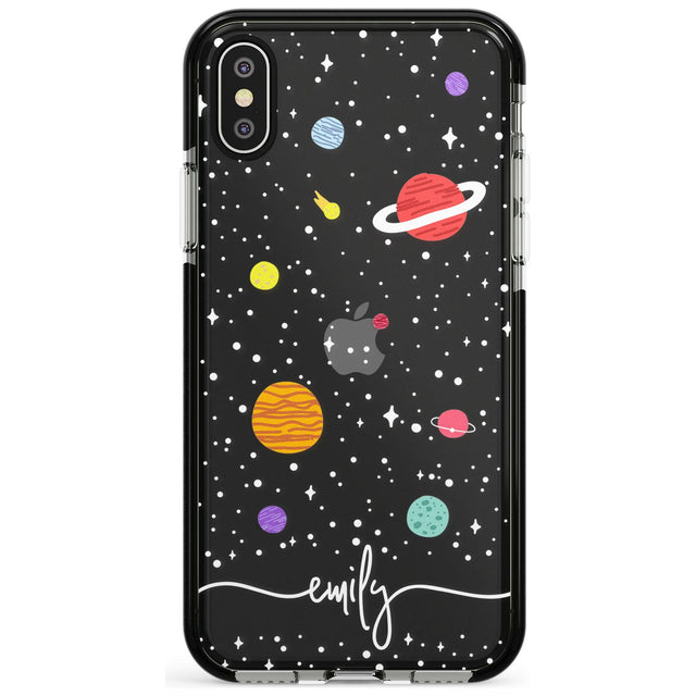 Custom Cute Cartoon Planets (Clear) Pink Fade Impact Phone Case for iPhone X XS Max XR