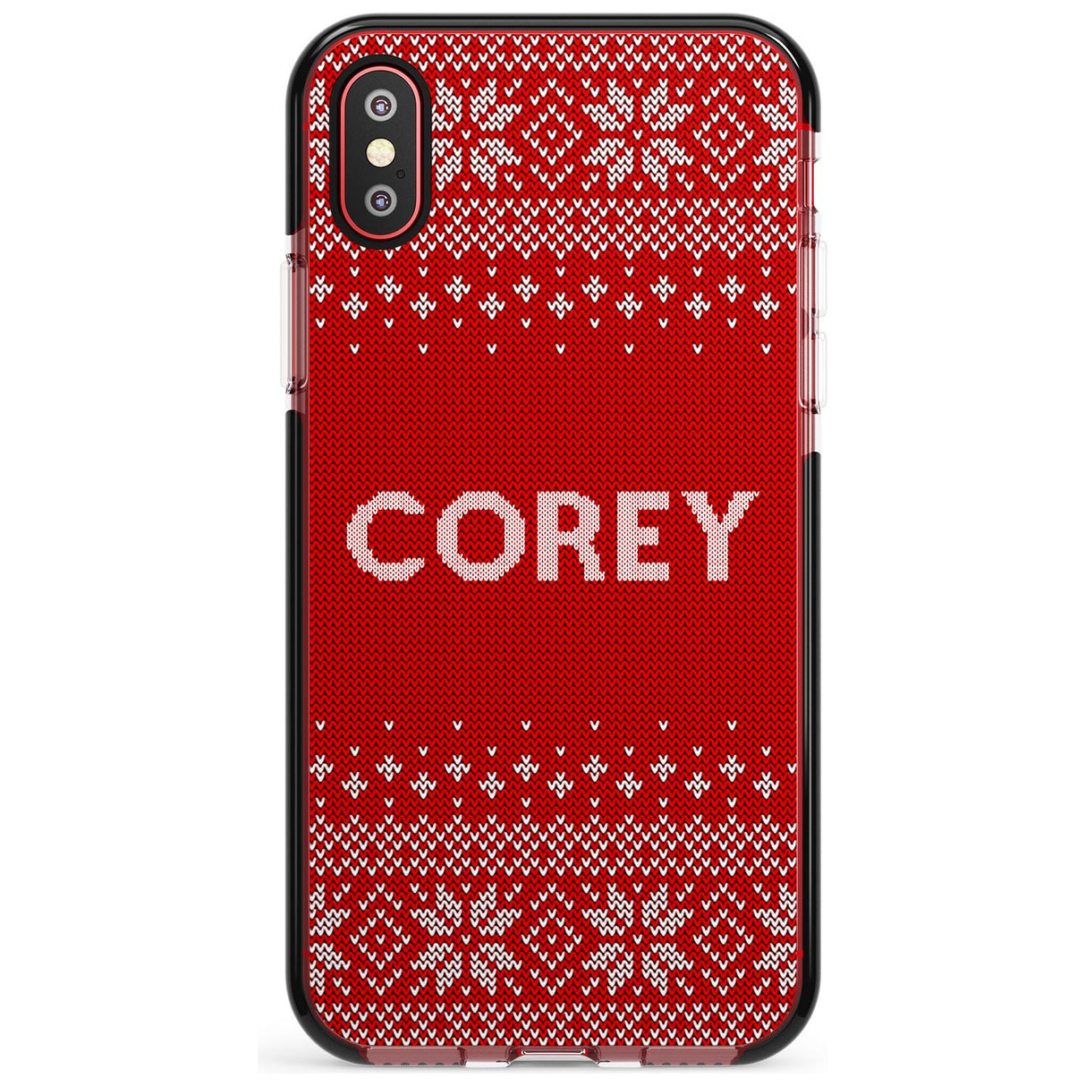 Personalised Red Christmas Knitted Jumper Black Impact Phone Case for iPhone X XS Max XR