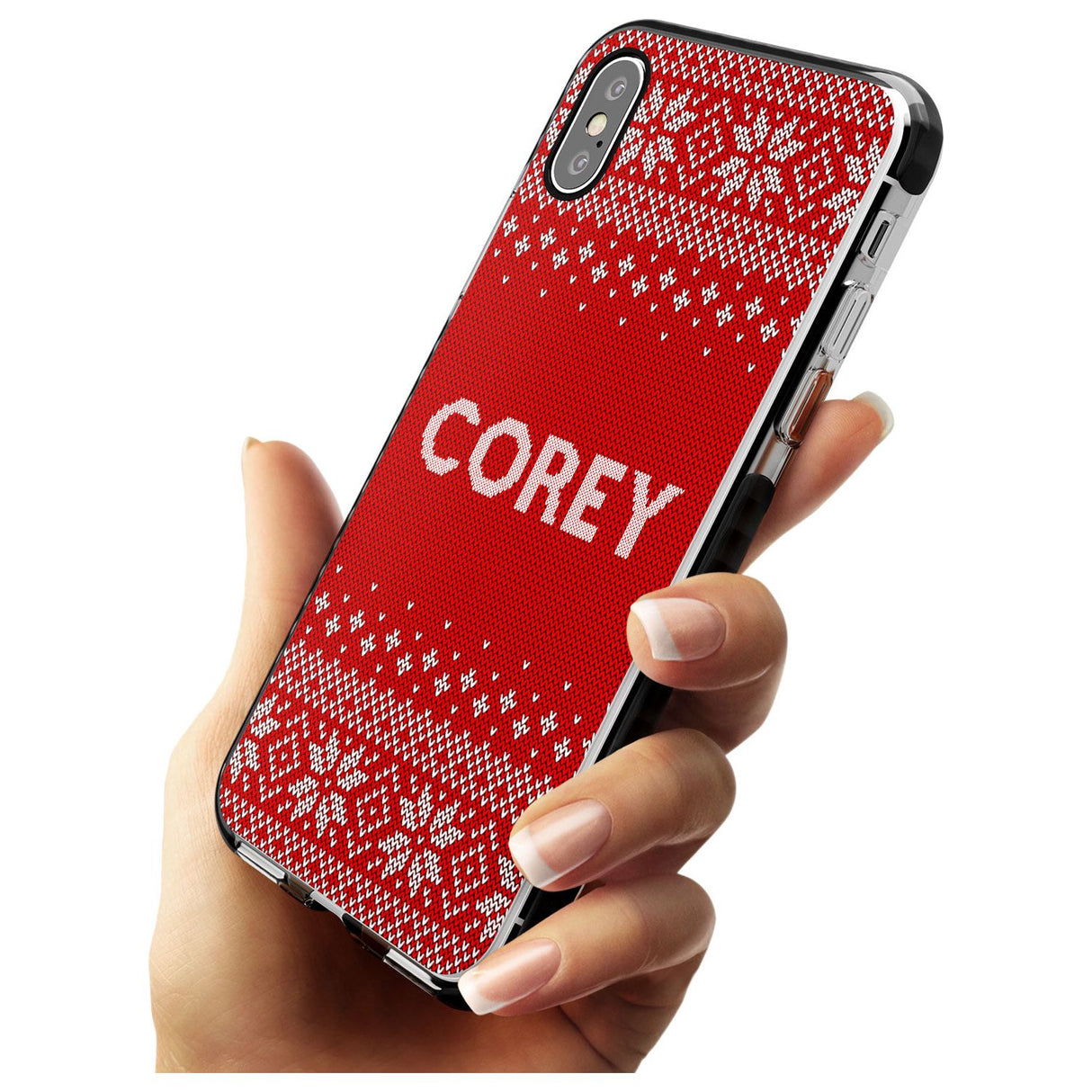 Personalised Red Christmas Knitted Jumper Black Impact Phone Case for iPhone X XS Max XR