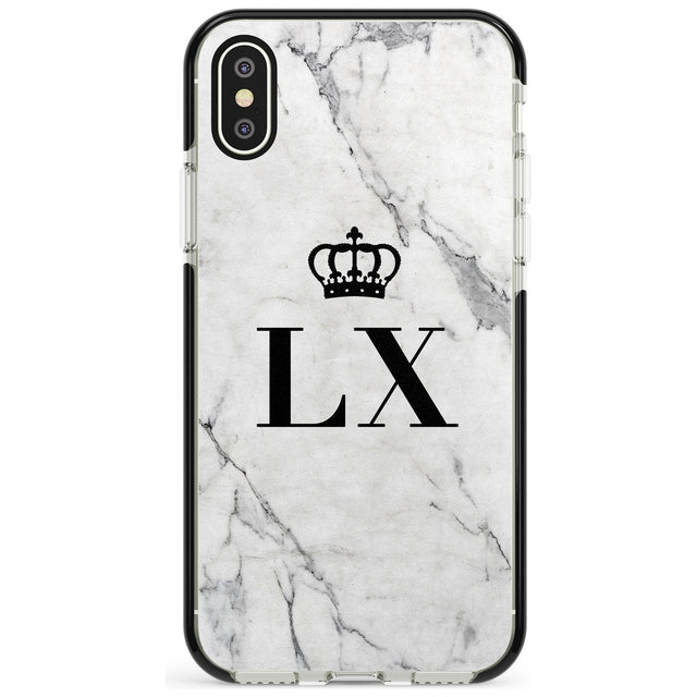 Personalised Initials with Crown on White Marble Black Impact Phone Case for iPhone X XS Max XR