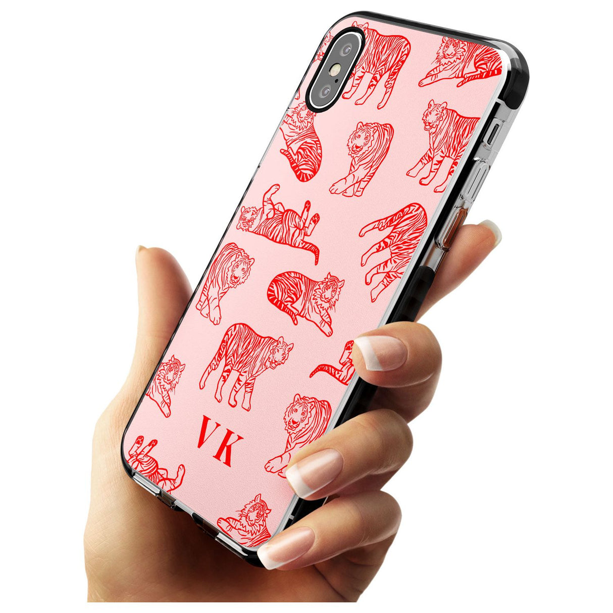 Red Tiger Outlines on Pink iPhone Case   Custom Phone Case - Case Warehouse