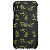 Christmas Holly Pattern Black Impact Phone Case for iPhone X XS Max XR