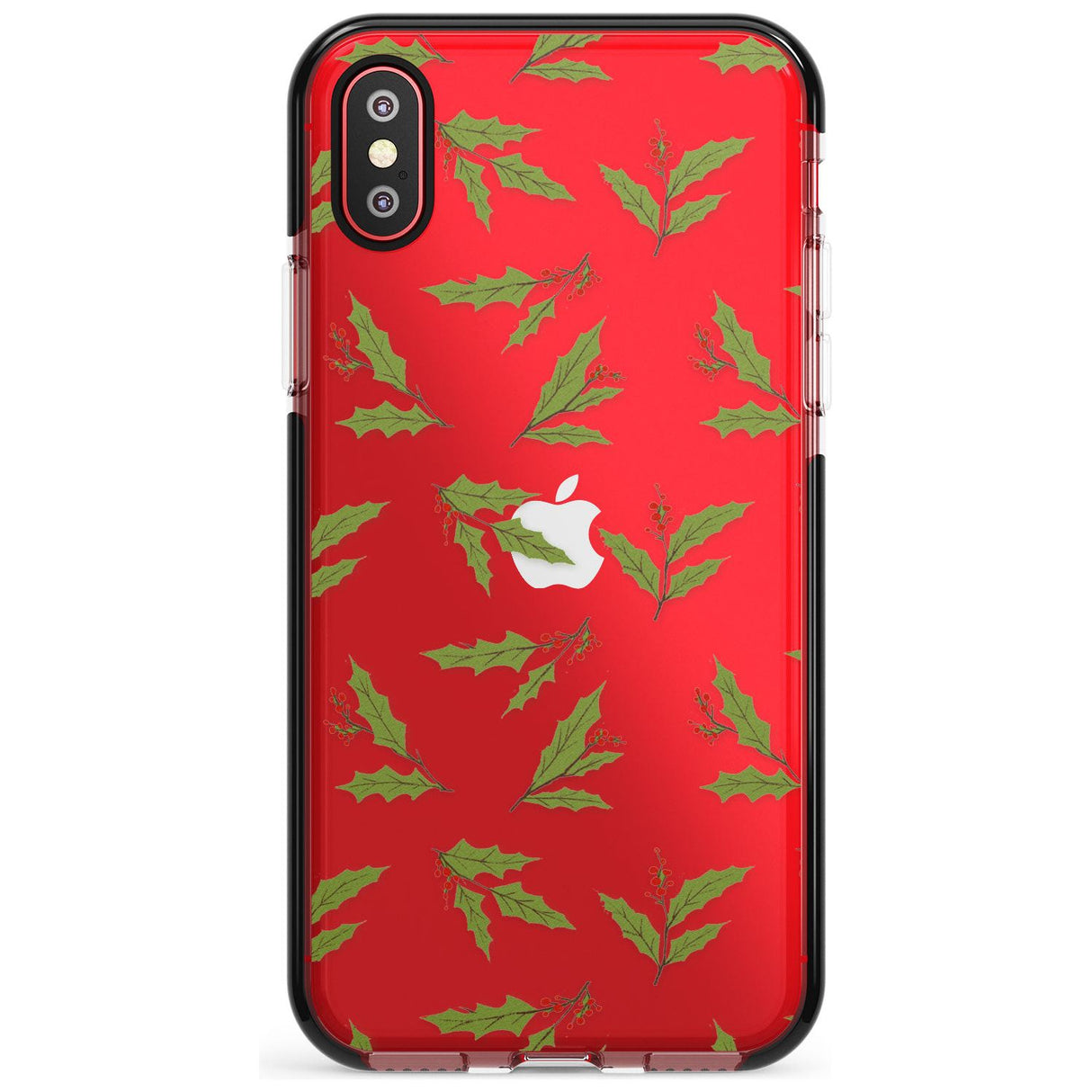 Christmas Holly Pattern Black Impact Phone Case for iPhone X XS Max XR