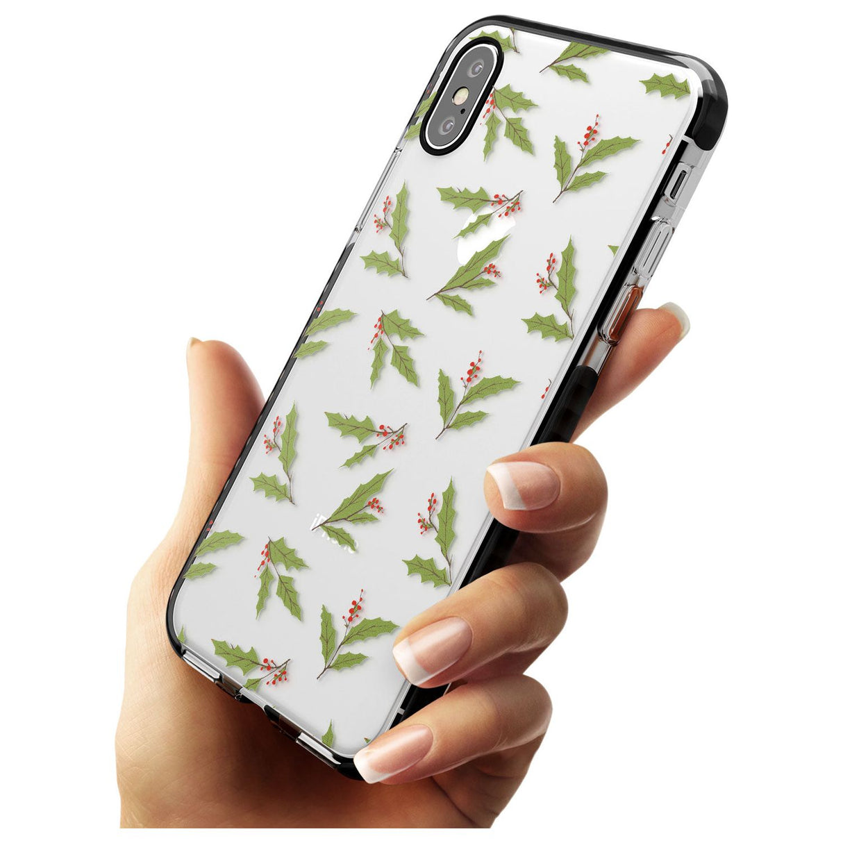 Christmas Holly Pattern Black Impact Phone Case for iPhone X XS Max XR