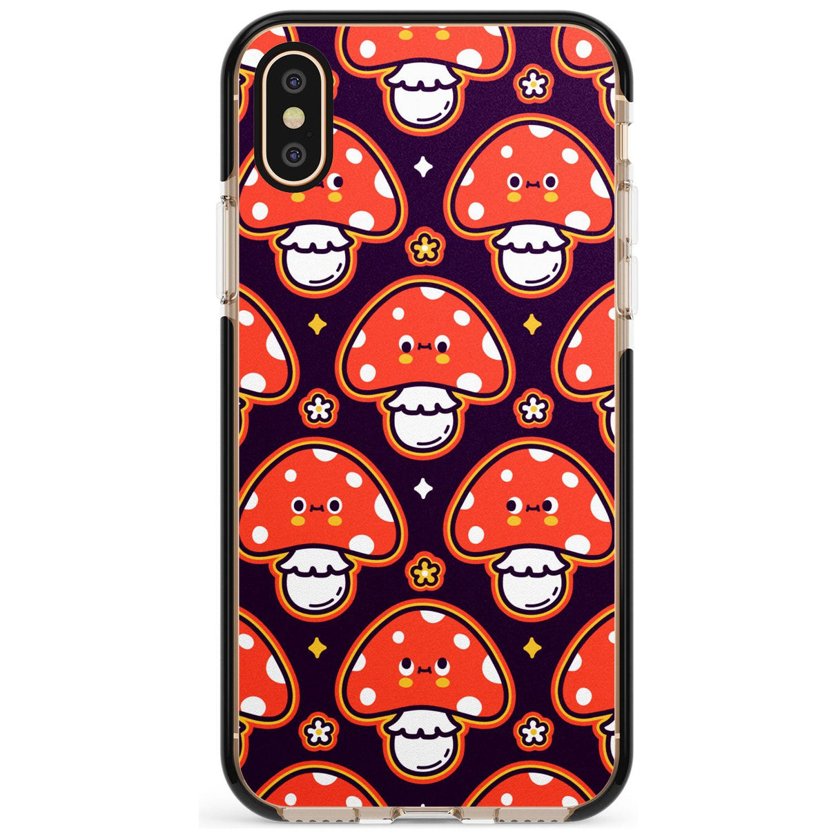 Mushroom Kawaii Pattern Black Impact Phone Case for iPhone X XS Max XR