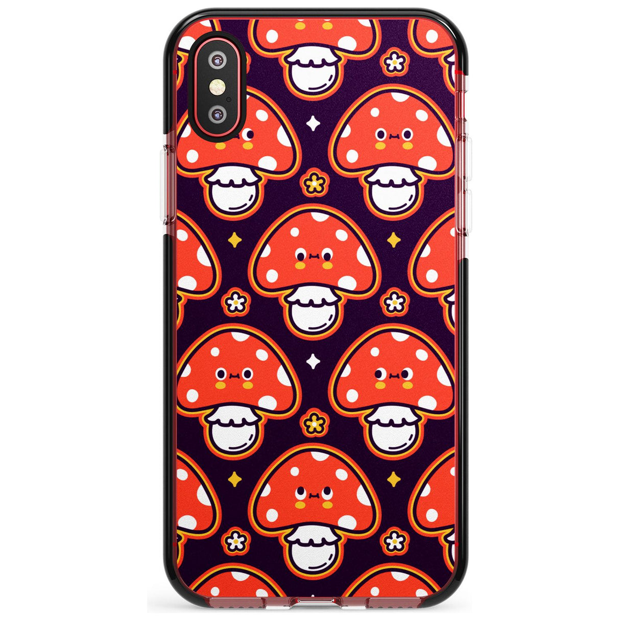 Mushroom Kawaii Pattern Black Impact Phone Case for iPhone X XS Max XR