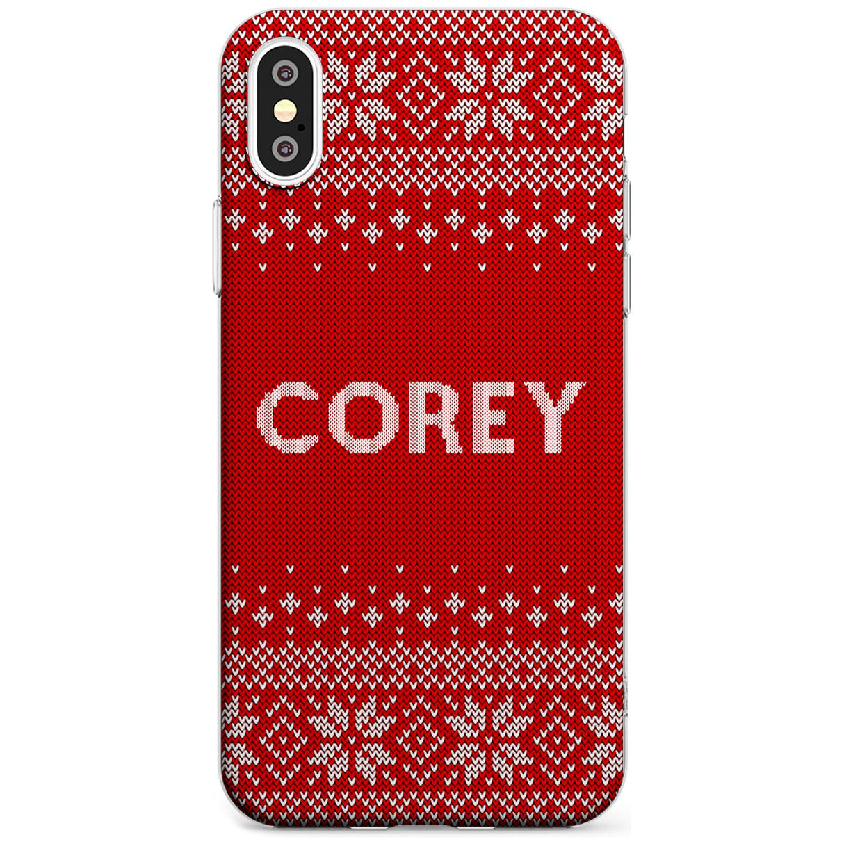 Personalised Red Christmas Knitted Jumper Slim TPU Phone Blanc Space X XS Max XR