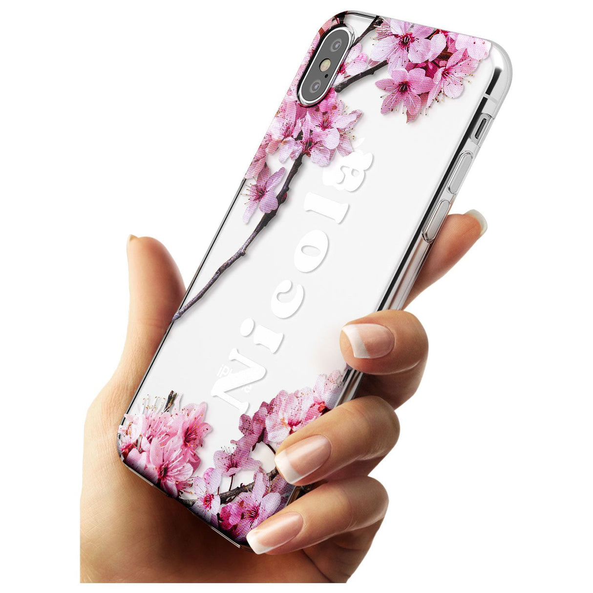 Cherry Blossoms with Custom Text Black Impact Phone Case for iPhone X XS Max XR