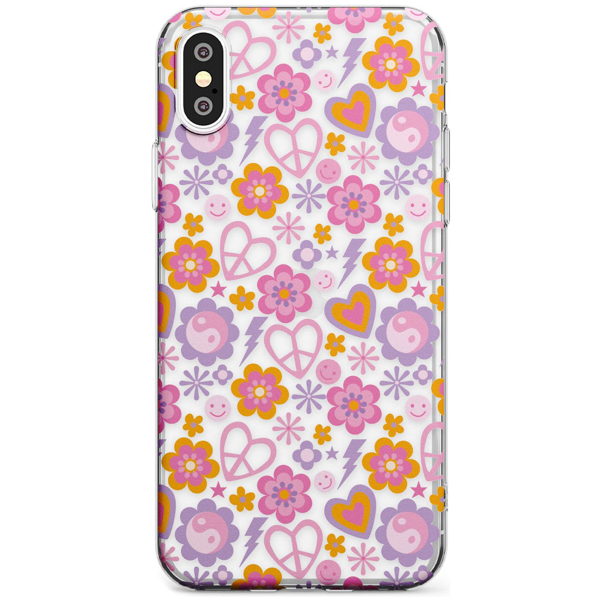 Peace, Love and Flowers Pattern Slim TPU Phone Blanc Space X XS Max XR