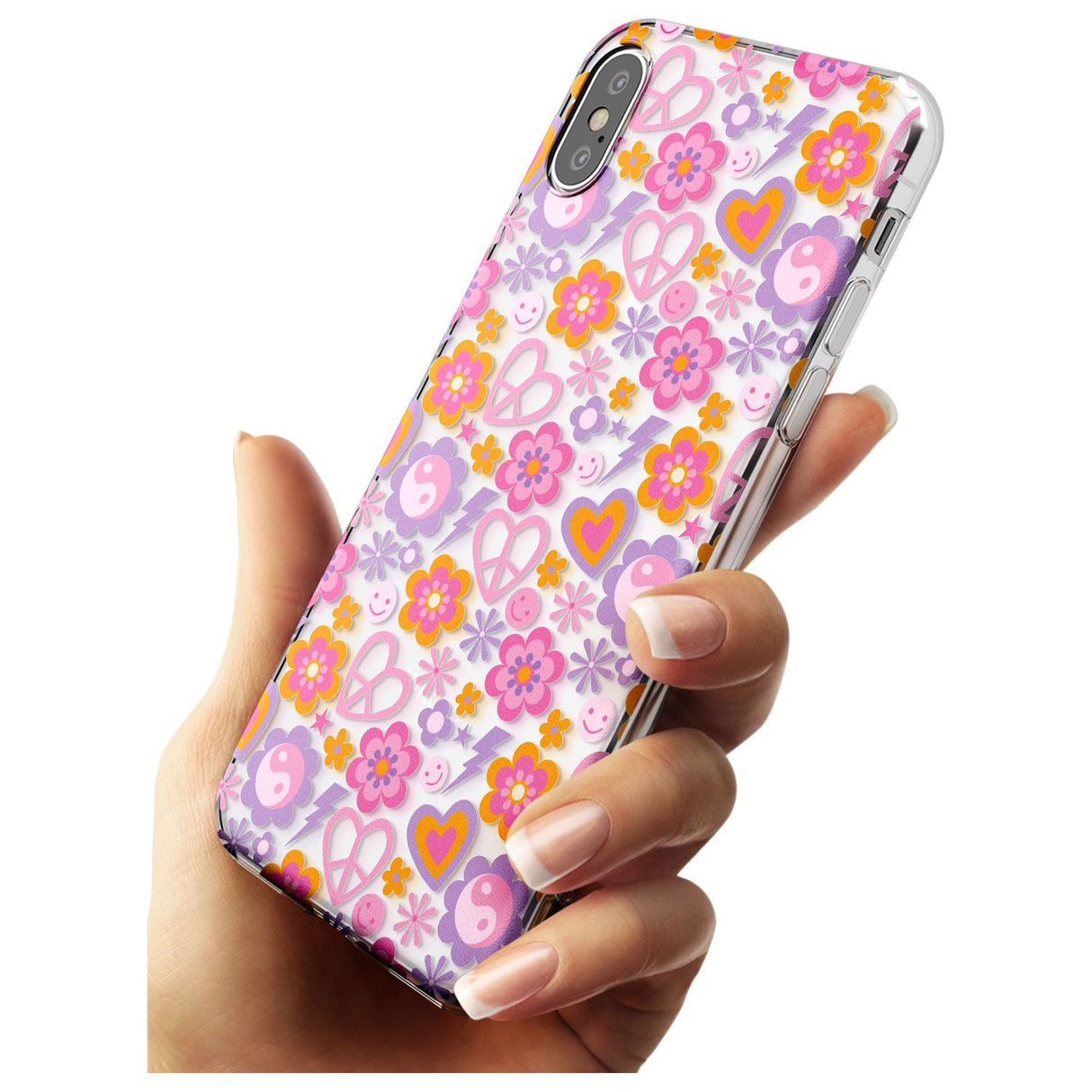 Peace, Love and Flowers Pattern Slim TPU Phone Blanc Space X XS Max XR